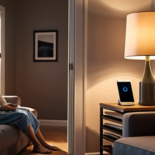 A modern living room at dusk. On one side, a blurred figure fumbles for a traditional light switch, creating a harsh, sudden glare that momentarily blinds. On the other side, the same space is illuminated by warm, inviting smart lighting, transitioning seamlessly from a soft ambient glow (like "movie mode") to a focused, bright light over a reading area. A smartphone or voice assistant icon is subtly visible, indicating effortless control. The overall mood transitions from frustration to comfort and convenience, highlighting the "goodbye to fumbling" experience.