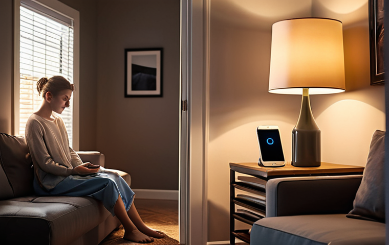 A modern living room at dusk. On one side, a blurred figure fumbles for a traditional light switch, creating a harsh, sudden glare that momentarily blinds. On the other side, the same space is illuminated by warm, inviting smart lighting, transitioning seamlessly from a soft ambient glow (like "movie mode") to a focused, bright light over a reading area. A smartphone or voice assistant icon is subtly visible, indicating effortless control. The overall mood transitions from frustration to comfort and convenience, highlighting the "goodbye to fumbling" experience.