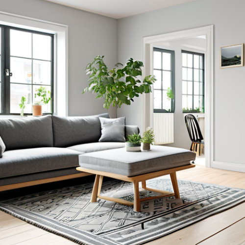 Minimalist Nordic Living Room**

"A bright and airy living room in the Scandinavian style, featuring light wood furniture, a comfortable gray sofa with neutral-toned cushions, and a simple geometric rug. Large windows provide ample natural light. Potted green plants add a touch of nature. Walls are painted a soft white. Perfect anatomy, correct proportions, natural pose, well-formed hands, proper finger count, natural body proportions, fully clothed, modest clothing, appropriate attire, professional, safe for work, appropriate content, family-friendly."

**