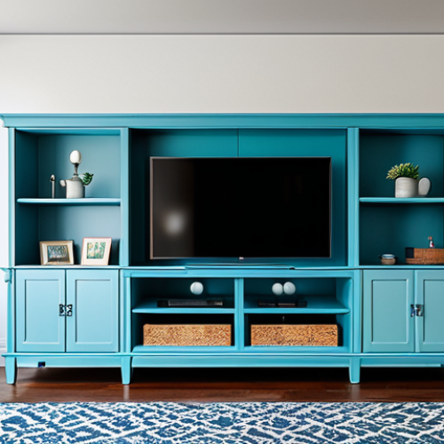 조립식 가구 장단점 - Personalized TV Cabinet**

"A brightly lit living room showcasing a uniquely designed TV cabinet mad...
