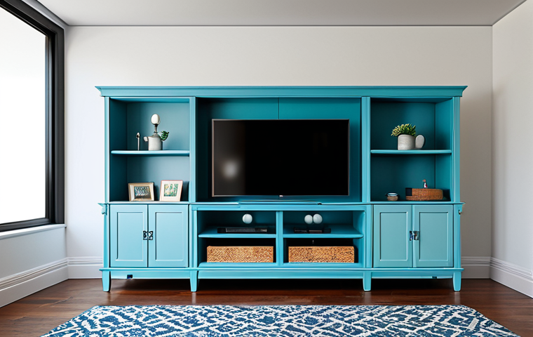 조립식 가구 장단점 - Personalized TV Cabinet**

"A brightly lit living room showcasing a uniquely designed TV cabinet mad...