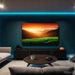 필립스 휴 활용법 - **Immersive Home Cinema Experience:**
    "A modern and cozy living room at night, expertly transfor...