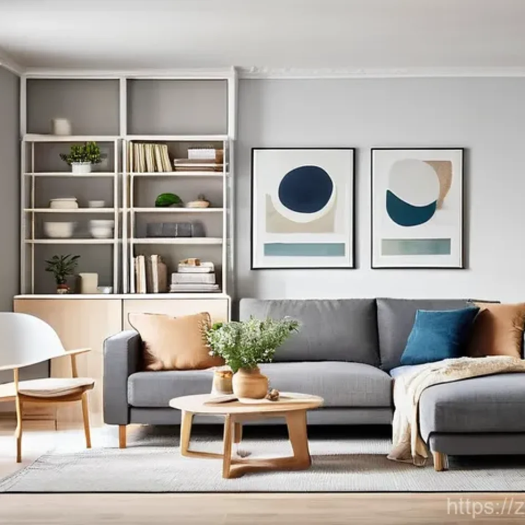 이케아 가성비 제품 추천 - **Prompt 1: Modern Living Room with KALLAX Divider**
    A bright and airy open-plan living room and...