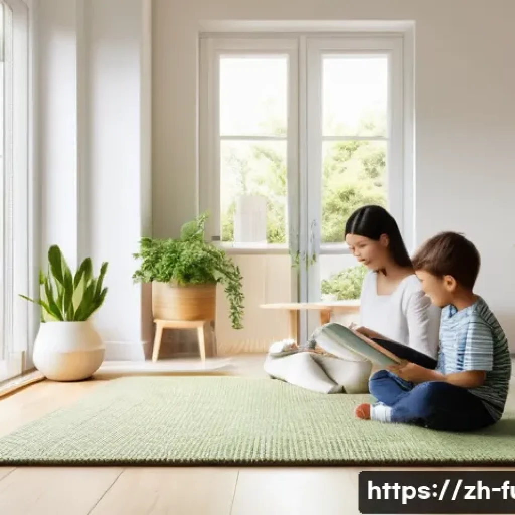 친환경 가구 브랜드 - **Prompt 1: Healthy and Natural Family Living Space**
    An interior scene of a sunlit, modern livi...