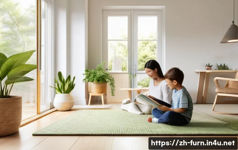 친환경 가구 브랜드 - **Prompt 1: Healthy and Natural Family Living Space**
    An interior scene of a sunlit, modern livi...