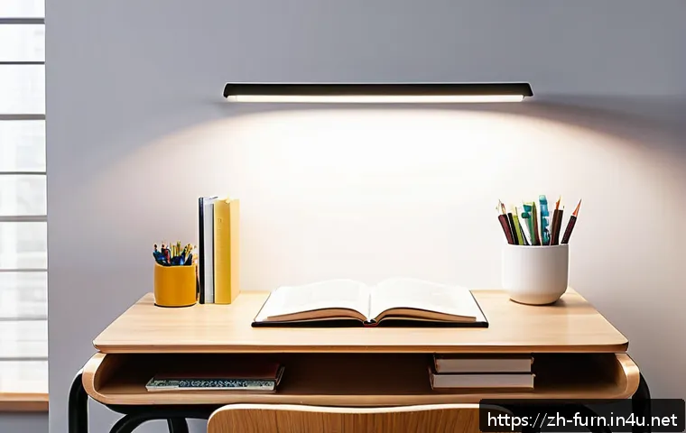 학생 책상 추천 - A modern student study desk setup in a bright room, featuring a medium-sized desk about 110 cm wide ...
